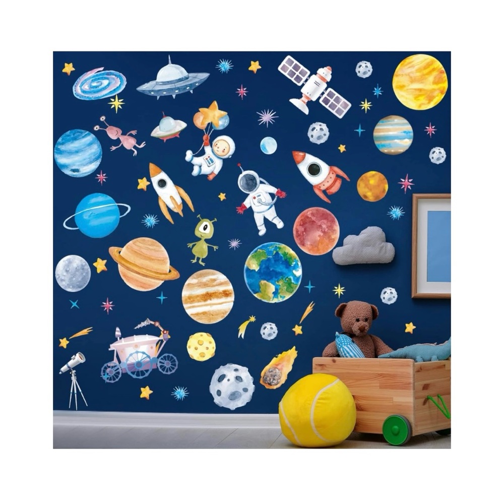 6 Sheets Space Astronaut Spacecraft Wall Decal Space Planet Wall Sticker